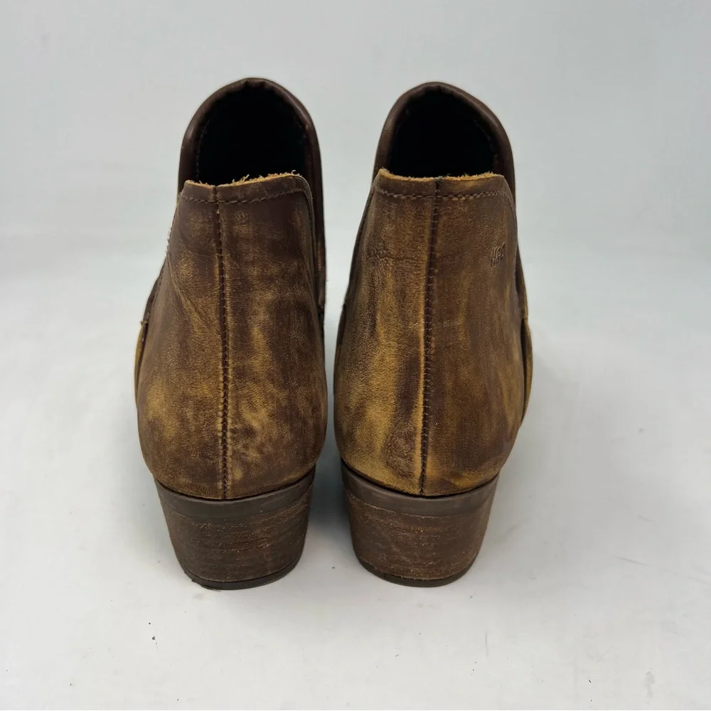 Musse & Cloud Brown Gold Laser Cut Leather Western Booties Size 8 - Picture 4 of 10